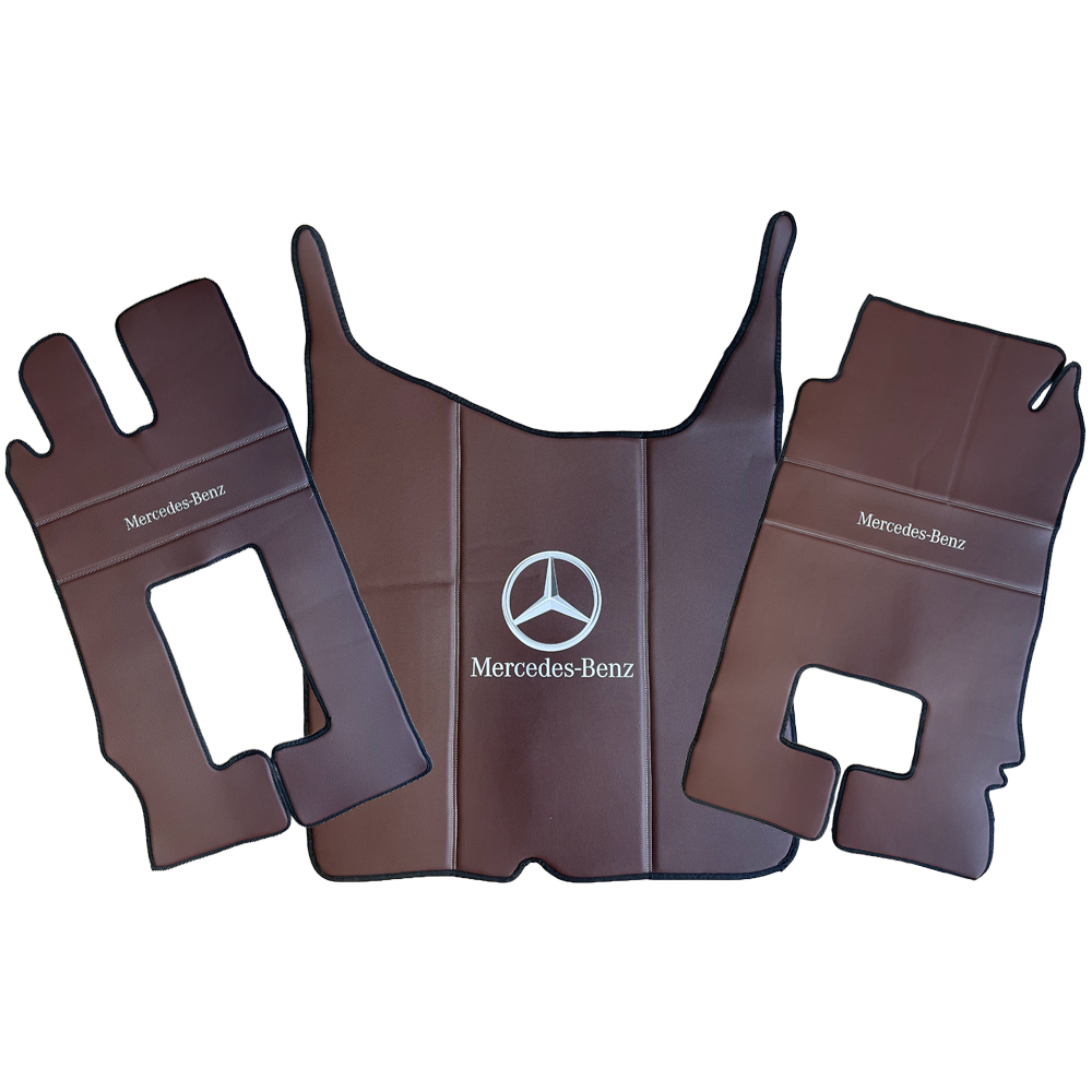 Dywaniki skórzane do Mercedes Actros MP4/MP5 - Z tunelem (3 sztuki) - brązowa gładka skóra
