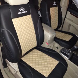 Huse scaune Hyundai Santa Fe – cusaturi Beżowy si piele ecologica neagra