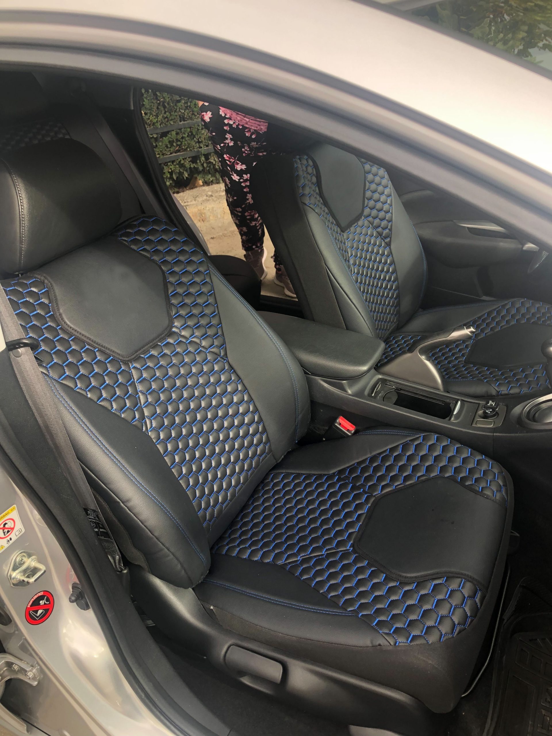 Huse scaune din piele ecologica premium cusuta de lux - Niebieskie nici