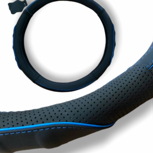 Husa volan din piele naturala, cu fire albastru – (37-39cm.)