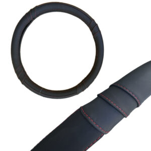 Husa volan din piele naturala cu fire rosu – (37-39cm.)