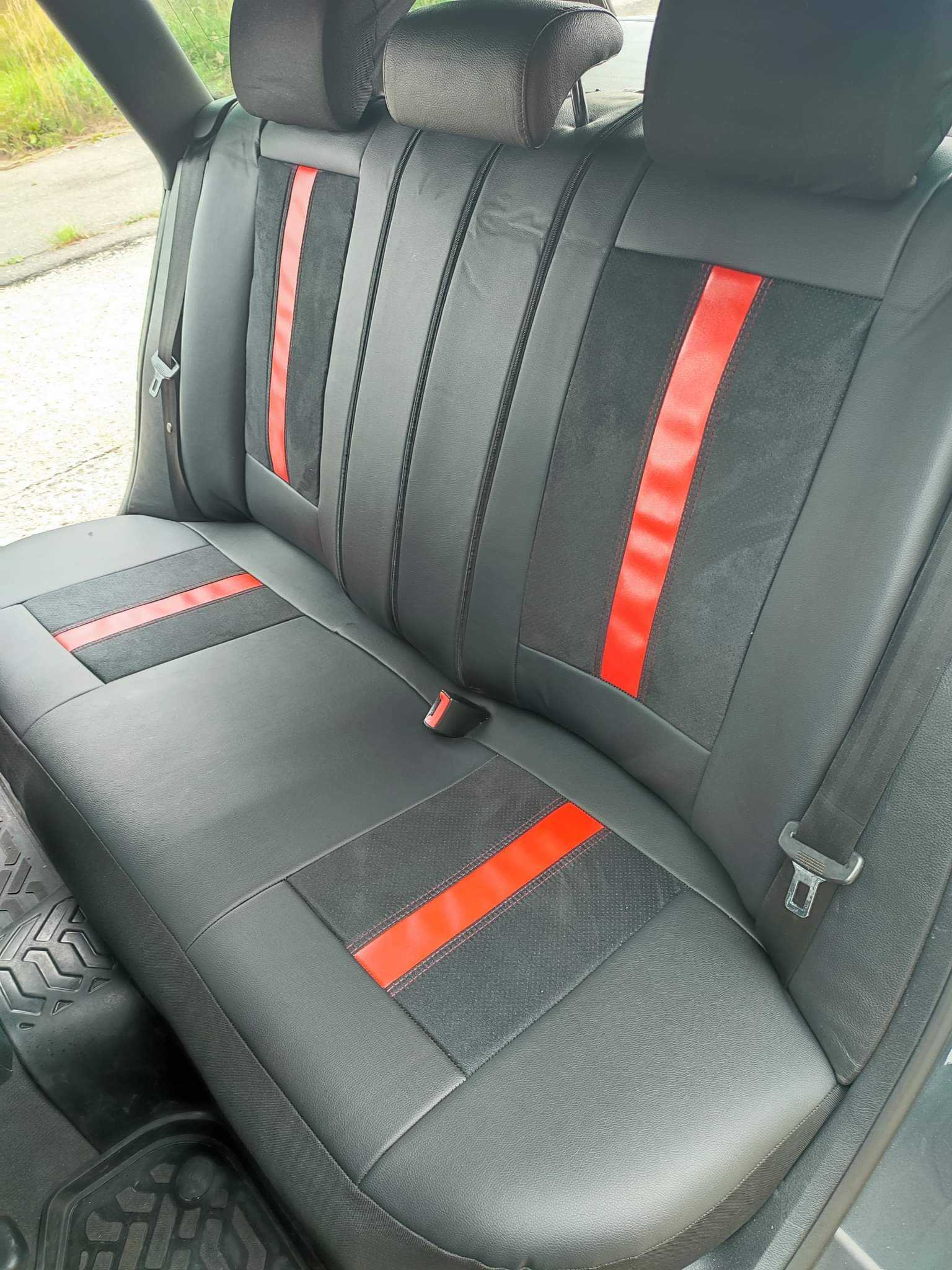 Huse scaune LUXURY perforat alcantara și piele ecologică – linie roșie - obrazek 4
