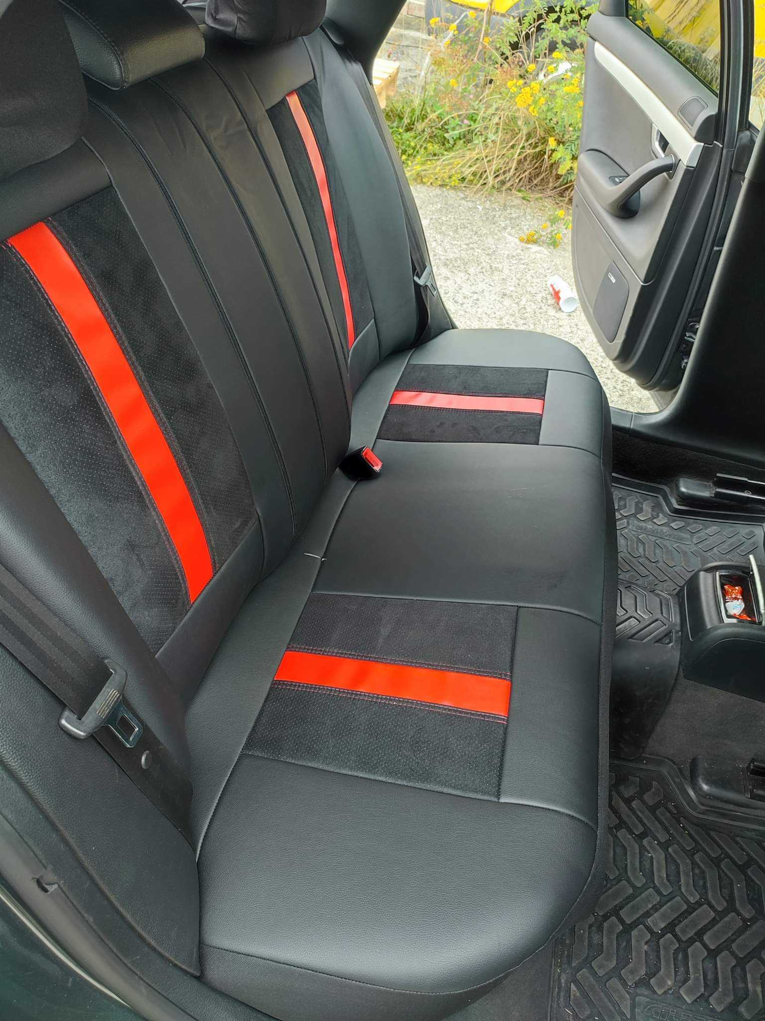 Huse scaune LUXURY perforat alcantara și piele ecologică – linie roșie - obrazek 3