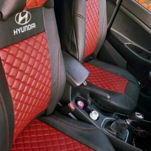 Huse scaune Hyundai Tucson – cusut roșu și piele ecologică neagră