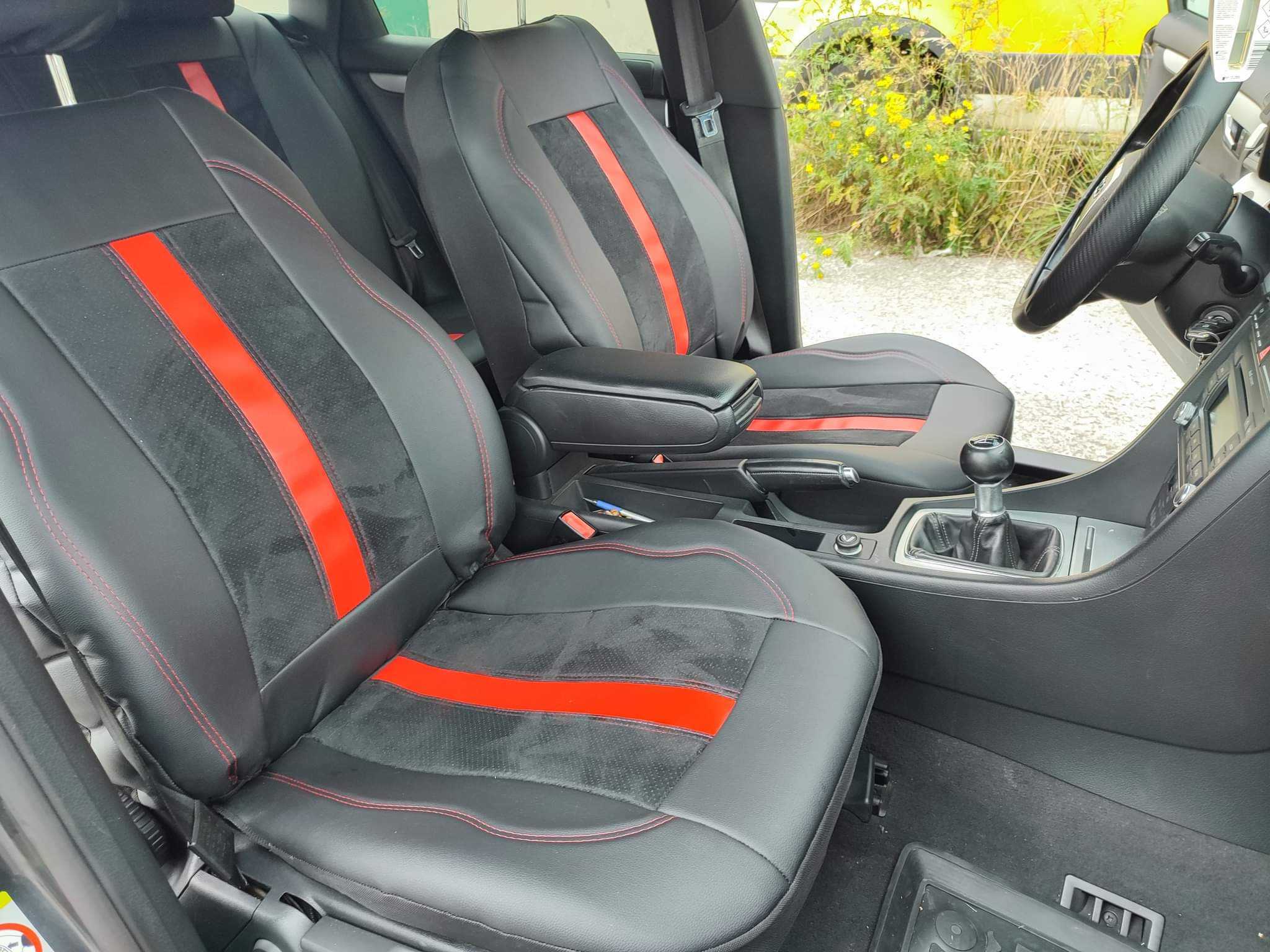 Huse scaune LUXURY perforat alcantara și piele ecologică – linie roșie - obrazek 2
