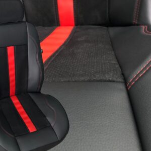 Huse scaune LUXURY perforat alcantara și piele ecologică – linie roșie